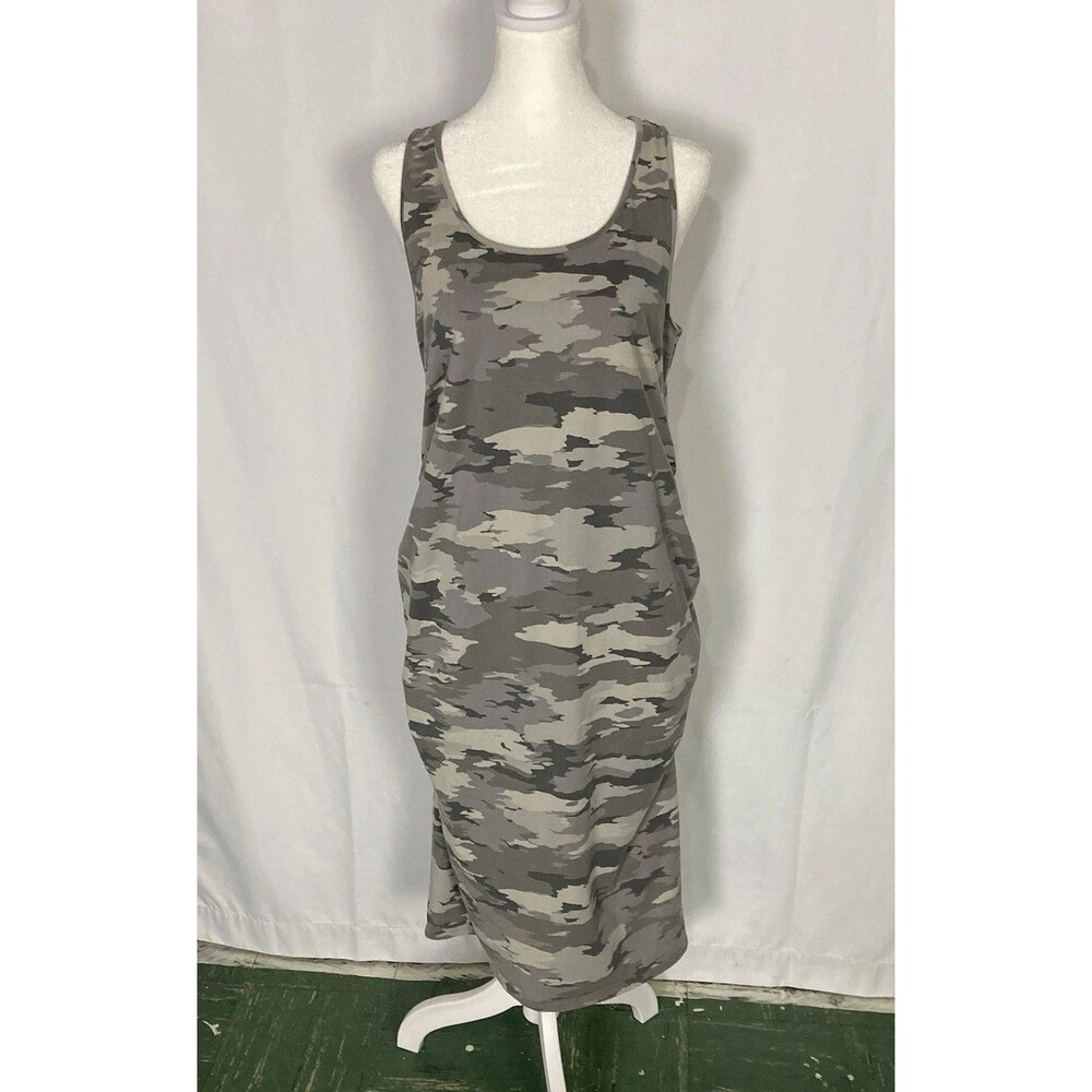 ISABEL Maternity Sz XXL Tank Ruched Dress Camo Green Stretch Military EUC